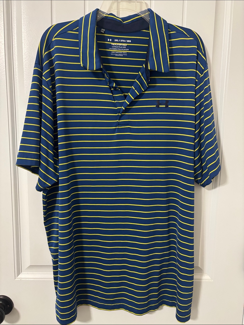 Under Armour Men’s Navy and Yellow Striped Polo